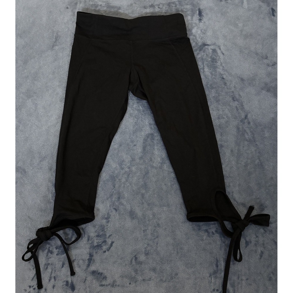 Calvin Klein Womens Performance Capri Legging Black Stretch Tie Up Hem Detail S